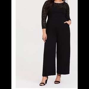 BLACK LACE CHALLIS WIDE LEG JUMPSUIT
